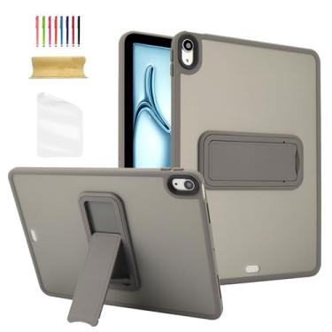 Imagem de Dteck Capa transparente para Apple iPad Pro de 13 polegadas (M4) versão 2024 com suporte dobrável, película protetora de tela e caneta, capa traseira transparente, fina, leve, à prova de choque, cinza
