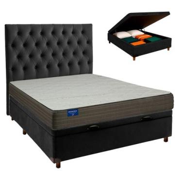 Imagem de Conjunto Cama Box Bau Preto Casal + Colchão D33 Orthotech Inducol + Ca