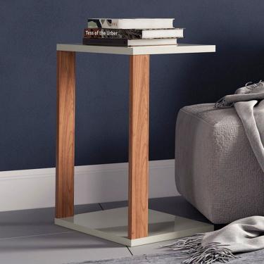 Imagem de Mesa de Canto Industrial 100% Mdf Off White/Freijó F36 - Pradel