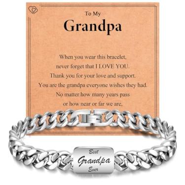 Imagem de Pulseira cubana de aço inoxidável, presente para filho, neto, sobrinho, irmão, pai, marido, tio, avô, namorado, Páscoa, formatura, Natal, Dia dos Namorados, Dia dos Pais, presentes de aniversário para