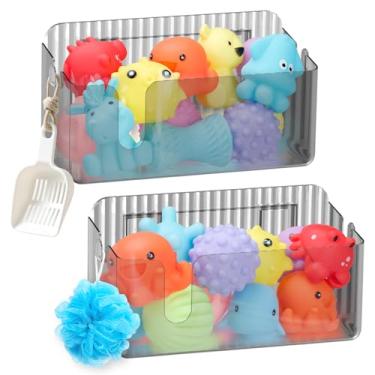 Imagem de LFZHAN Pacote com 2 organizadores transparentes de armazenamento de brinquedos de banho, organizador de chuveiro de plástico durável de grande capacidade com orifícios de drenagem, secagem rápida