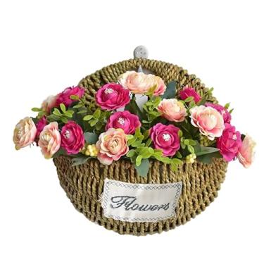 Imagem de Cesta pequena para pendurar na parede de 12 cm, cesta de flores de vime feita à mão, decoração de parede para varanda, sala de estar, quarto, decoração de casa.