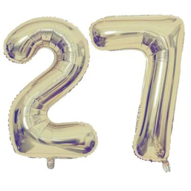 Imagem de Champagne Gold 27 Number Balloons, 40 Inch Giant Number 27 Balloons Foil Mylar Helium Light Gold Number Balloons for 27th Birthday Party Supplies Anniversary Event Celebration Decorations