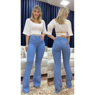 Imagem de Calça flare  jeans Feminina lavagem azulada  - Tamanho 38 - JASMINI 