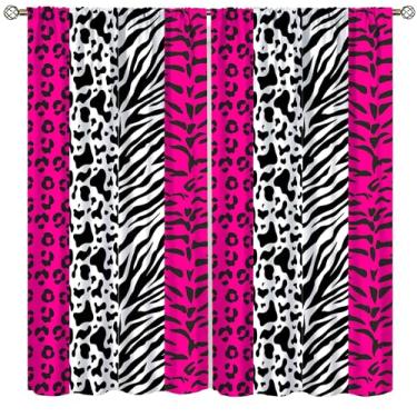 Imagem de Cortinas de pele com estampa de leopardo, pele de vaca, rosa, vermelho, preto, branco, tratamentos de janela para cozinha, sala de estar, quarto, casa, cortinas, 106 x 113 cm, 2 painéis