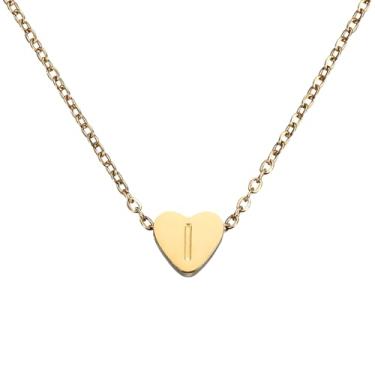Imagem de PATIKIL Colar de coração com inicial para mulheres, banhado a ouro 18K, corrente de aço inoxidável delicada, nome personalizado, letra I, colares com pingente para mulheres, joias, presentes, tom