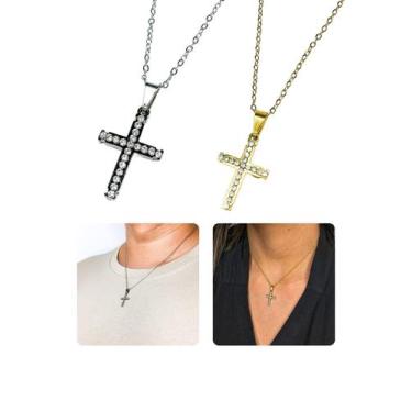 Imagem de Cordão Colar Correntinha Unissex 50Cm Cruz Cravejado Pedra - Visujoias