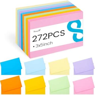 Imagem de Koogel 272 peças de fichas coloridas, cartões de índice em branco, cartões de anotação em cores neon em massa, cartões de estudo, cartões de estudo, para aprender a escola, escritório, jogos
