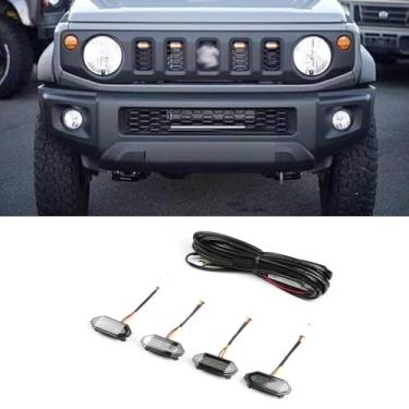 Imagem de HAGEZA Lâmpadas de aviso dianteiro do carro com luzes âmbar/brancas lâmpadas LED decorativas 4 peças, para Suzuki Jimny 2 portas 4 portas 2018-2025, grade de LED para para-choque dianteiro automotivo