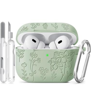 Imagem de Capa de silicone macio para AirPods 4 com chaveiro de metal prateado, capas gravadas com flores Ekoonpft