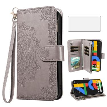 Imagem de Asuwish Capa de celular para celular Google Pixel 4a 4G com protetor de tela de vidro temperado e flor flip porta-cartão de crédito suporte Pixel4a Pixle a4 5.8 2020 mulheres homens cinza