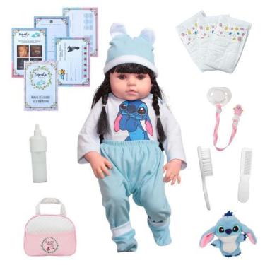 Imagem de Bebê Reborn Boneca Valentina Morena Stitch Bolsa Itens - Cegonha Rebor