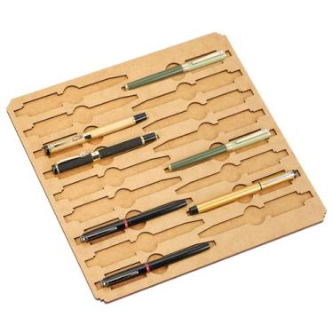 Imagem de BENECREAT Gabarito quadrado de gravação a laser de madeira de 30 x 30 cm com 17 compartimentos, suporte de lápis de precisão para fabricação criativa de canetas, canetas-tinteiro personalizadas e