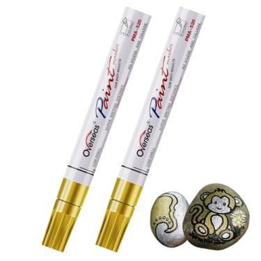 Imagem de Overseas Canetas de tinta permanente com marcadores dourados – Pacote com 2 marcadores metálicos à base de óleo, ponta média, secagem rápida e à prova d'água para metal, pintura rupestre, madeira