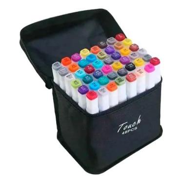 Imagem de Kit Caneta Marcador Permanente Ponta Dupla 48 Cores – Papelaria Escritório Desenho Escola