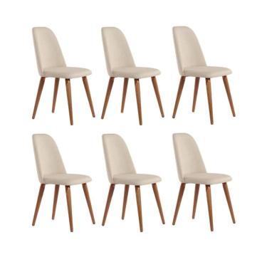 Imagem de Conjunto com 6 Cadeiras de Madeira Maciça Estofada New Drop - Natural c/ Linho Bege - Cobre