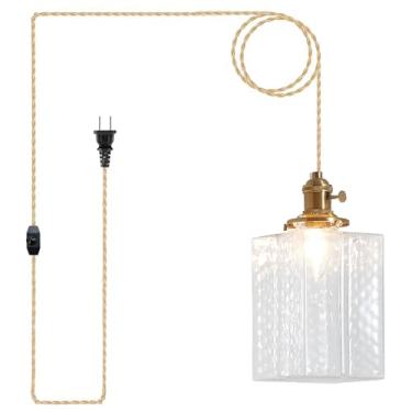 Imagem de Oyisen Plugue de lâmpada de pendurar com cabo de luz ajustável dourado plugue luzes pendentes de 16,5 cm Abajur de vidro pendurado luminária suspensa com cabo de plugue para sala de jantar com lâmpada