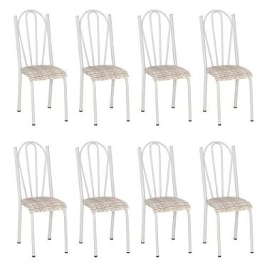 Imagem de Kit 8 Cadeiras de Cozinha Alasca Estampado Rattan Pés de Ferro Branco 