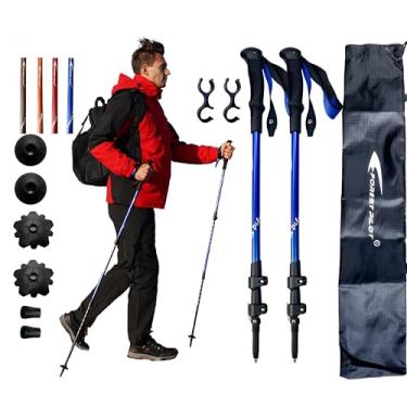 Imagem de FOREST PILOT Bastões de trekking – Alumínio leve 7075 com trava flip e acessórios para todos os terrenos – Par de 2 bengalas para caminhada com aderência EVA - azul