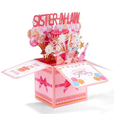 Imagem de lasuroa Cartão de Aniversário Pop-Up para Cunhada, Design de Balões Coloridos e Fogo Artifício Personalizado Cartão Felicitações Aniversário 3D com Envelope para Decoração Festa e Lembrança
