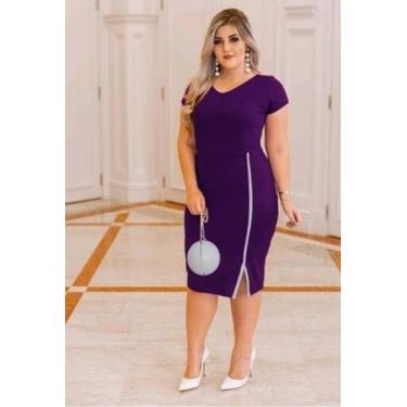 Imagem de Vestido MIDI Viés Lascado Moda Evangélica Feminina - Miss Flower, Roxo