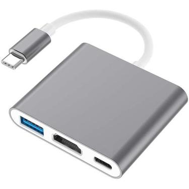 Imagem de Cabo Adaptador 3 em 1 Conversor USB Tipo-C para HDMI + USB 3.0 + Tipo 