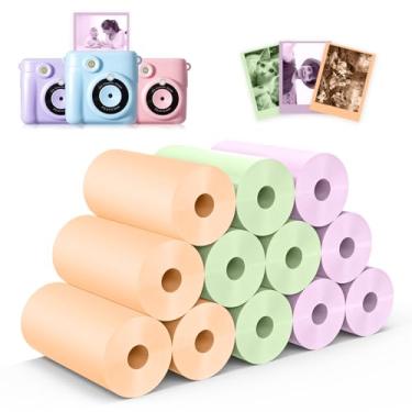 Imagem de Câmera de impressão instantânea com 12 rolos para crianças - Hikkon Thermal Paper Rolls Photo HD Printing para a maioria das crianças (roxo, laranja, verde)