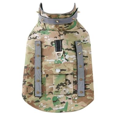 Imagem de HDKUW Colete para cães pequenos com alça – Peitoral tático protetor antimordida e predador, ajuste ajustável com anel D e forros respiráveis, camuflagem verde P