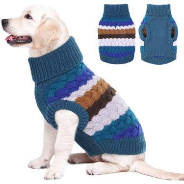 Imagem de Kuoser Suéter para cães, pulôver de malha com cabo para animais de estimação, roupas quentes para filhotes, gola rolê clássica, roupa macia e espessa, roupa térmica de Natal para clima frio para cães