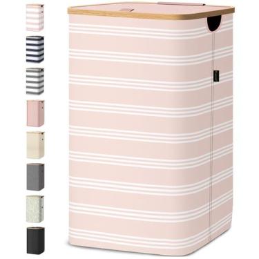 Imagem de Cesto de roupa suja BALEINE com tampa 70L rosa Pinstripe
