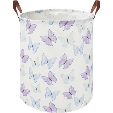 Imagem de Cesto de roupa suja HKEC Butterfly 19,7" impermeável para crianças azu
