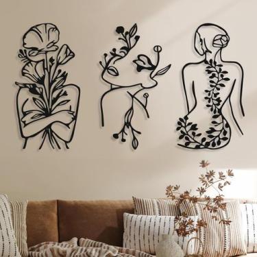 Imagem de Decoração artística de parede de metal, 3 peças, linha feminina abstra