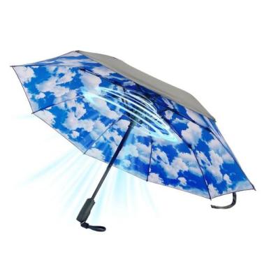 Imagem de Guarda-sol UV WOOLALA com ventilador UPF 50+ dobrável recarregável