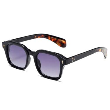 Imagem de Óculos de sol vintage com rebites, feminino, gradiente, retangular, masculino, punk, UV400 (cinza degradê)
