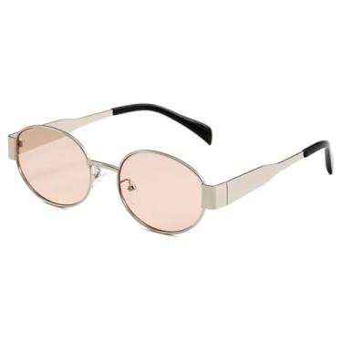 Imagem de VFDHN Óculos de sol punk de metal, redondo, clássico, vintage, UV400, para festa, praia, ambiente externo, masculino (prata, rosa)