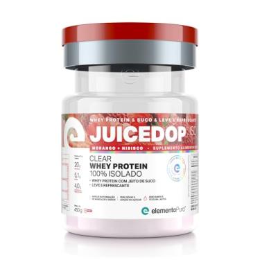 Imagem de Whey Protein JUICEDOP ISO Clear Whey Protein 100% Isolado Pote 450g Sabor Morango com Hibisco, elementoPuro Whey Jeito de Suco