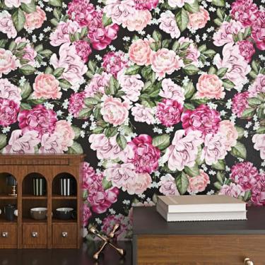 Imagem de Yullpaper Papel de parede de flor rosa Peel and Stick Boho Wallpapers para paredes texturizadas 43 × 102 cm Papel de parede removível de flores para locatários Papel de parede botânico amigável para