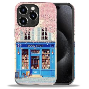 Imagem de DAIZAG Capa para iPhone 15 Pro Max, charmosa livraria rosa azul design de corpo inteiro híbrido proteção dupla TPU macio PC rígido à prova de choque resistente a arranhões capa de telefone para homens