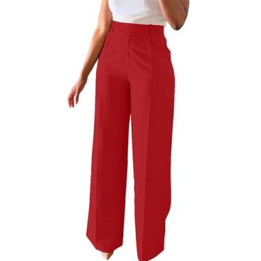 Imagem de Calça social feminina Unybwonn, cintura alta, perna larga, vermelha