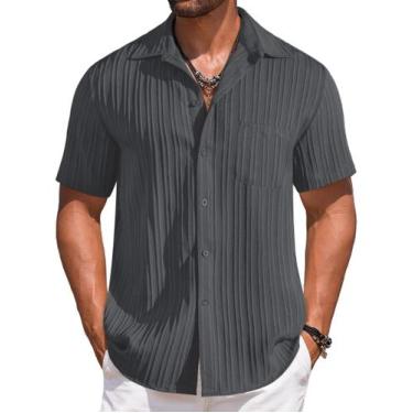 Imagem de Camisa masculina COOFANDY, casual, de verão, praia, manga curta, cinza