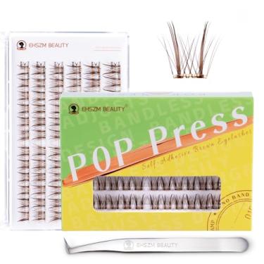 Imagem de Conjuntos de cílios autoadesivos marrons - EHSZM BEAUTY POP-PRESS sem cola | Faixa transparente invisível, tom quente para maquiagem diária/festa 3s fácil de aplicar, retenção 24H, mistura natural