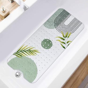 Imagem de Tapete de banheira Boho antiderrapante, tapete de banho para bebês adultos lavável na máquina, tapetes longos para banheira e chuveiro com orifícios de drenagem e ventosas 40 x 100 cm, verde