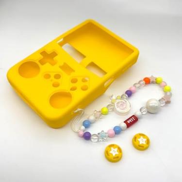 Imagem de Capa de silicone para console de jogos portátil R36S capa protetora com cordão acessório para presente (amarelo)