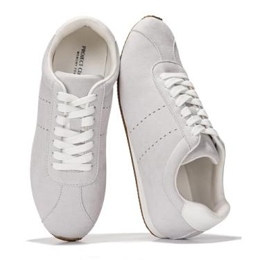 Imagem de Project Cloud Tênis feminino leve com palmilha de espuma viscoelástica - Tênis feminino antiderrapante para trabalho - Sapatos casuais femininos com cadarço, Gelo, 36