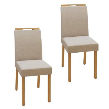 Imagem de Conjunto 2 Cadeiras para Sala de Jantar Pés Madeira Maciça Lunen Bonna Amêndoa Clean/Naturale Creme