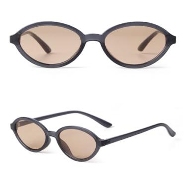 Imagem de VFDHN Óculos de sol retrô oval com armação, feminino, masculino, fashion, pequeno, leve, chá, uv400, feminino (4)