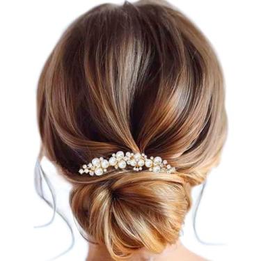 Imagem de Brishow Pente de cabelo de noiva de casamento pentes de cabelo dourado cristal strass acessório de cabelo para mulheres e meninas (2 peças)