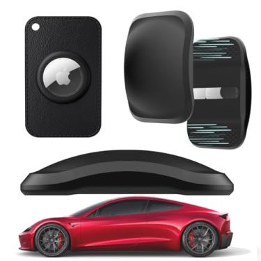 Imagem de Mikirini Pacote com 2 para Apple AirTag, 1 capa de silicone magnético forte para bicicleta, carro, caminhão e trailer, 1 capa protetora com inserção carteira (1 ímã + 1 carteira)