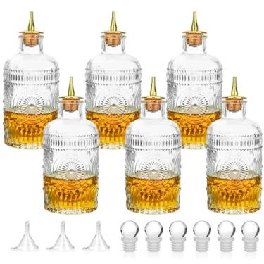 Imagem de LINALL Garrafa Relief Bitter 6 peças 200 ml, com tampa de cortiça banhada a ouro para coquetel (6, ouro relevo)