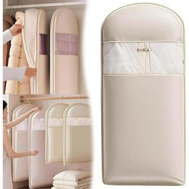 Imagem de Bolsa de roupa pendurada com economia de espaço com zíper de autocompressão, protetor de pendurar que economiza espaço para casaco, capa de compressão contra poeira para armazenamento de armário (bege